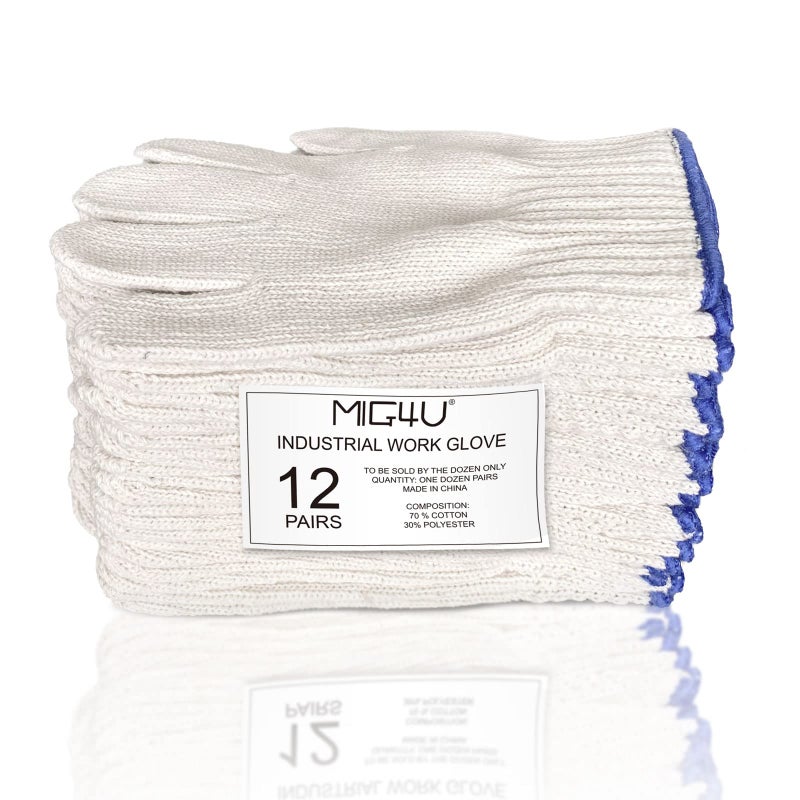MIG4U 12 Pairs Work Gloves - Cotton String Gloves for Safety Work - Glove Liner Hand Saver Heat Protection for BBQ (Medium, Heavy) - Image 1